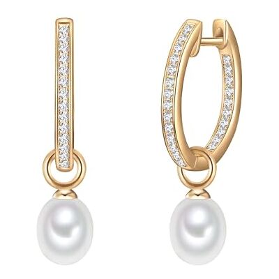 Valero Pearls Brincos para mulher prata de lei 925 pérolas de água doce de Zirkonia, Pavékranz, Perleneinhänger, Ußwasser-Zuchtperle, tamanho 6-7 mm, weiß, Tropfenform, creolen, Gelbgold Valero Pearls Brincos para mulher prata de lei 925 pérolas de água doce de Zirkonia, Pavékranz, Perleneinhänger, Ußwasser-Zuchtperle, tamanho 6-7 mm, weiß, Tropfenform, creolen, Gelbgold