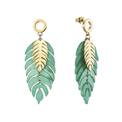 Viceroy Pendentes Chic com IP dourado em forma de duas folhas, uma em resina verde e outra pequena dourada Viceroy Pendentes Chic com IP dourado em forma de duas folhas, uma em resina verde e outra pequena dourada