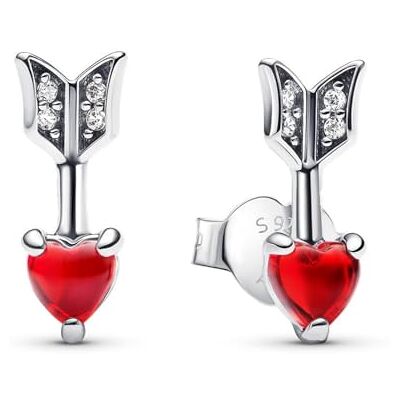 PANDORA Moments Brincos em forma de seta e cristal de Murano em forma de coração em prata de lei com zircónias PANDORA Moments Brincos em forma de seta e cristal de Murano em forma de coração em prata de lei com zircónias