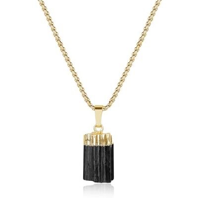 COAI Colar de Aço Inoxidável Banhado a Ouro com Pingente de Turmalina Natural Bruta COAI Colar de Aço Inoxidável Banhado a Ouro com Pingente de Turmalina Natural Bruta