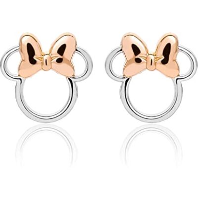 Disney Minnie Mouse Brincos de perno de prata de lei e ouro rosa Disney Minnie Mouse Brincos de perno de prata de lei e ouro rosa