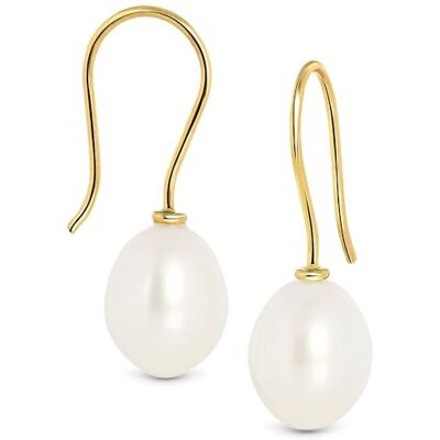 MIORE Brincos Mulher de Ouro de 9K, Brincos Pendentes de Gancho em Ouro Amarelo 375 com Pérolas Brancas de Água Doce de 8,0-8,5mm Feitos à Mão em Itália Joalharia com Joyego MIORE Brincos Mulher de Ouro de 9K, Brincos Pendentes de Gancho em Ouro Amarelo 375 com Pérolas Brancas de Água Doce de 8,0-8,5mm Feitos à Mão em Itália Joalharia com Joyego