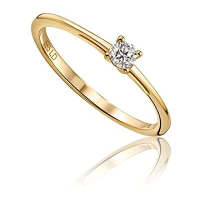 MIORE Anillo de compromiso solitario 4 garras en oro blanco o Oro Amarillo de 14 kilates 585, con diamante Lab de 0,10 quilates MIORE Anillo de compromiso solitario 4 garras en oro blanco o Oro Amarillo de 14 kilates 585, con diamante Lab de 0,10 quilates