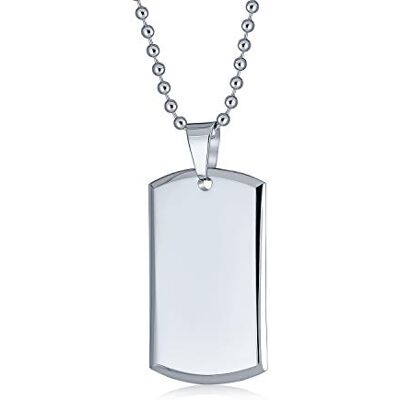 Bling Jewelry Colares Personalizados para Homens, Exército Militar, Etiqueta de Cão, Colar de Prata Polida, Aço Inoxidável, Biselado, Borda com Corrente de Bolas de Pérolas de 61 cm, Tamanho único Bling Jewelry Colares Personalizados para Homens, Exército Militar, Etiqueta de Cão, Colar de Prata Polida, Aço Inoxidável, Biselado, Borda com Corrente de Bolas de Pérolas de 61 cm, Tamanho único