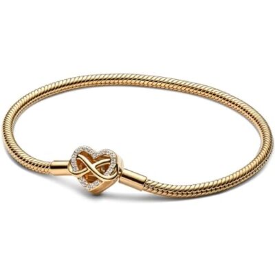 PANDORA Moments Pulseira de elos de cobra com fecho de coração infinito e prata de lei banhada a ouro de 14 quilates com zircónias, compatível com Moments, tamanho: 19 cm PANDORA Moments Pulseira de elos de cobra com fecho de coração infinito e prata de lei banhada a ouro de 14 quilates com zircónias, compatível com Moments, tamanho: 19 cm