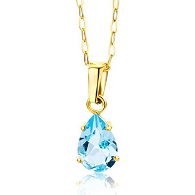 MIORE Colar de Ouro Amarelo de 9K para Mulher com Pendente de Gota de Topázio Azul Natural de 1,47 Ct e Corrente de Elos de 45 cm Colar Feito à Mão Joalharia com Joyego MIORE Colar de Ouro Amarelo de 9K para Mulher com Pendente de Gota de Topázio Azul Natural de 1,47 Ct e Corrente de Elos de 45 cm Colar Feito à Mão Joalharia com Joyego