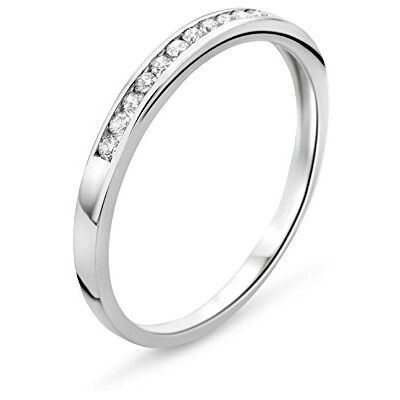 MIORE Anel feminino de ouro 375 de 9 quilates, diamantes brilhantes de 0,10 quilates, ouro branco, Ouro branco, Diamante MIORE Anel feminino de ouro 375 de 9 quilates, diamantes brilhantes de 0,10 quilates, ouro branco, Ouro branco, Diamante