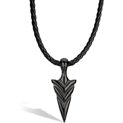 SERASAR Colar homem pele ponta flecha preta viking aço pai 50 cm SERASAR Colar homem pele ponta flecha preta viking aço pai 50 cm