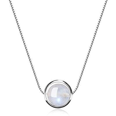 COAI Colar de Mulher em Prata de Lei 925 com Pingente Circular de Pedras Naturais, Prata esterlina, Pedra da lua COAI Colar de Mulher em Prata de Lei 925 com Pingente Circular de Pedras Naturais, Prata esterlina, Pedra da lua