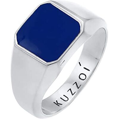 Kuzzoi Anel para homem de prata de lei 925 maciça com selo de 12 mm de largura, anel clássico de prata de lei 925 com esmalte para homem, tamanho 54-66, 0609280721, esmalte Kuzzoi Anel para homem de prata de lei 925 maciça com selo de 12 mm de largura, anel clássico de prata de lei 925 com esmalte para homem, tamanho 54-66, 0609280721, esmalte