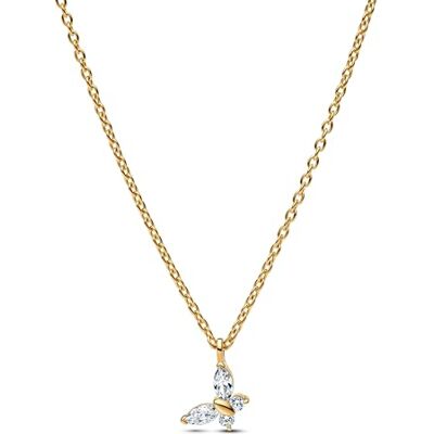 PANDORA Colar com pingente de borboleta Timeless com liga metálica banhada a ouro de 14 k e zircónia, tamanho: 45 cm, PANDORA Colar com pingente de borboleta Timeless com liga metálica banhada a ouro de 14 k e zircónia, tamanho: 45 cm,