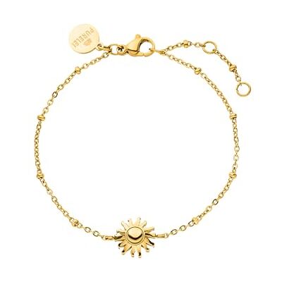 Purelei Pulseira elegante com pingente de sol, aço inoxidável, dourado, prata e ouro rosa, ajustável, pulseira para mulher Purelei Pulseira elegante com pingente de sol, aço inoxidável, dourado, prata e ouro rosa, ajustável, pulseira para mulher