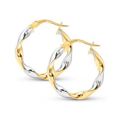 Amberta Brincos de aro para mulher em 2 tons de ouro de 9 14 quilates, aros torcidos bicolor ouro amarelo branco, tamanho diamante, 10 mm 15 mm 20 mm, fabricados na Itália Amberta Brincos de aro para mulher em 2 tons de ouro de 9 14 quilates, aros torcidos bicolor ouro amarelo branco, tamanho diamante, 10 mm 15 mm 20 mm, fabricados na Itália