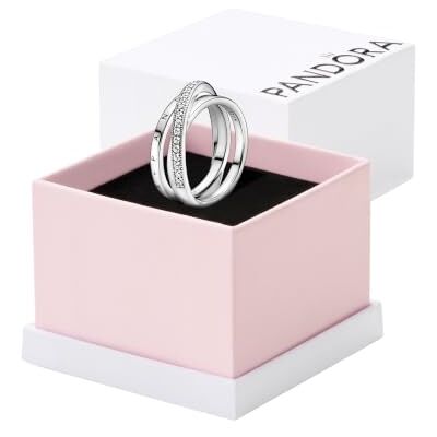 PANDORA Anel de assinatura tripla banda cruzada com crimpagem pavé de prata de lei e zircónias cúbicas transparentes PANDORA Anel de assinatura tripla banda cruzada com crimpagem pavé de prata de lei e zircónias cúbicas transparentes