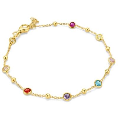 MIORE Pulseira Mulher de Prata de Lei 925 Banhada a Ouro 18K 750, Pulseira de Gemas de Cores, Vermelho, Azul, Roxo, Rosa e Amarelo, Corrente de 19cm (17+2cm) Feita à Mão na Itália, Joias Douradas com MIORE Pulseira Mulher de Prata de Lei 925 Banhada a Ouro 18K 750, Pulseira de Gemas de Cores, Vermelho, Azul, Roxo, Rosa e Amarelo, Corrente de 19cm (17+2cm) Feita à Mão na Itália, Joias Douradas com