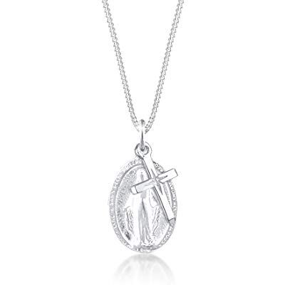 Elli Colares de mulher com pingente com a imagem da Virgem Maria e uma cruz de prata de lei de 925 Elli Colares de mulher com pingente com a imagem da Virgem Maria e uma cruz de prata de lei de 925