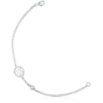 TOUS Pulseira de prata de primeira lei para mulher com pérola e motivo de urso, 17,5 cm de comprimento, atemporal e clássica, coleção Camee TOUS Pulseira de prata de primeira lei para mulher com pérola e motivo de urso, 17,5 cm de comprimento, atemporal e clássica, coleção Camee