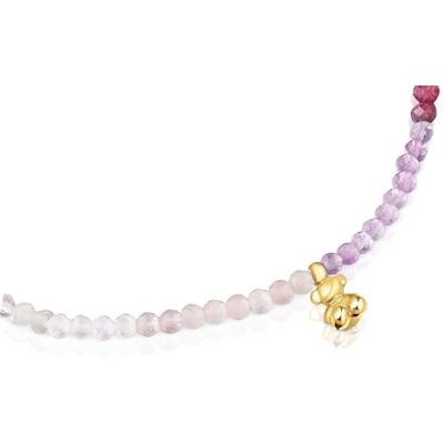 TOUS Pulseira elástica para mulher com banho de ouro 18 Kt sobre prata de primeira lei e gemas rosadas, coleção Bold Bear Chain TOUS Pulseira elástica para mulher com banho de ouro 18 Kt sobre prata de primeira lei e gemas rosadas, coleção Bold Bear Chain