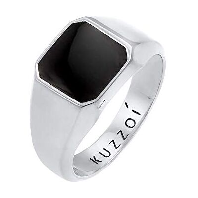 Kuzzoi Anel de selo para homem octógono com esmalte preto em prata de lei 925 maciça, 10 mm de largura, anel clássico de prata para homem polido Kuzzoi Anel de selo para homem octógono com esmalte preto em prata de lei 925 maciça, 10 mm de largura, anel clássico de prata para homem polido