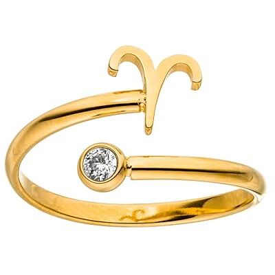 Purelei Anel do signo do zodíaco Áries (ouro) – anel de mulher resistente à água de aço inoxidável duradouro: anéis ajustáveis de tamanho 50 a 60 – bijuteria para o seu visual individual Purelei Anel do signo do zodíaco Áries (ouro) – anel de mulher resistente à água de aço inoxidável duradouro: anéis ajustáveis de tamanho 50 a 60 – bijuteria para o seu visual individual