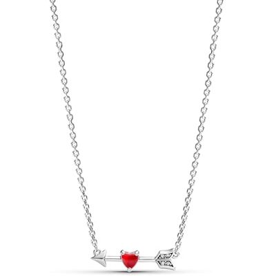 PANDORA Colar com pingente de flecha de prata de lei com cristal de Murano vermelho e zircónia cúbica transparente, tamanho 50 cm, Tamanho Único, Prata, Não é uma pedra preciosa PANDORA Colar com pingente de flecha de prata de lei com cristal de Murano vermelho e zircónia cúbica transparente, tamanho 50 cm, Tamanho Único, Prata, Não é uma pedra preciosa