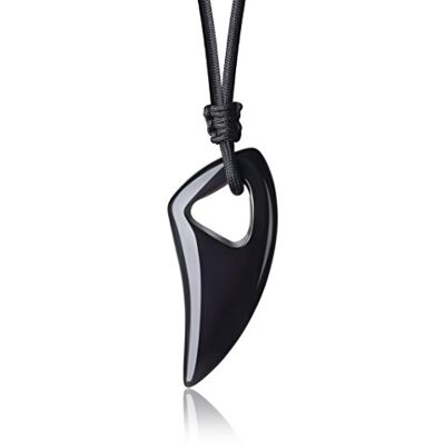 COAI Colar unissexo com pendente dente de lobo estilizado em pedras naturais, Pedra, Obsidiana COAI Colar unissexo com pendente dente de lobo estilizado em pedras naturais, Pedra, Obsidiana