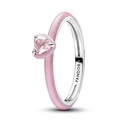 PANDORA Anel de prata para mulher em forma de coração chakra rosa 193088C02, Prata esterlina PANDORA Anel de prata para mulher em forma de coração chakra rosa 193088C02, Prata esterlina