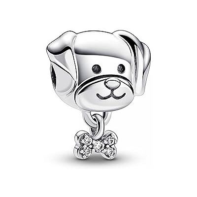 PANDORA Moments Disse com design de cão de prata de lei com zircões cúbicas transparentes PANDORA Moments Disse com design de cão de prata de lei com zircões cúbicas transparentes