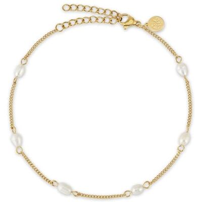 GD GOOD.designs Tornozeleira com pérolas autênticas de água doce tornozeleira pérolas impermeáveis tornozeleira ajustável senhora em ouro, prata e ouro rosa GD GOOD.designs Tornozeleira com pérolas autênticas de água doce tornozeleira pérolas impermeáveis tornozeleira ajustável senhora em ouro, prata e ouro rosa
