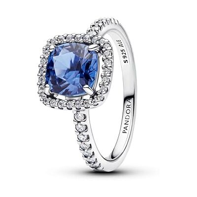 PANDORA Anel mulher prata brilhante quadrado azul aréola 193550C01, 52/16,6, prata de lei, cristal PANDORA Anel mulher prata brilhante quadrado azul aréola 193550C01, 52/16,6, prata de lei, cristal