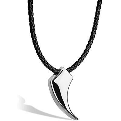 SERASAR Colar homem pele colmão lobo prata aço 316L elegante 50 cm SERASAR Colar homem pele colmão lobo prata aço 316L elegante 50 cm
