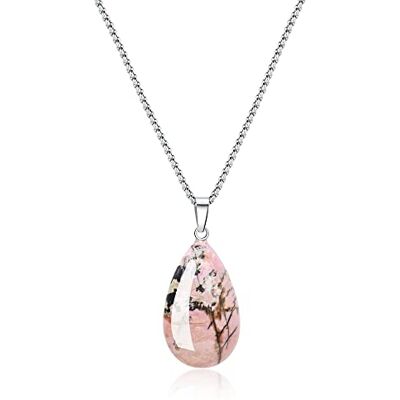 COAI Colar com pendente gota de pedras naturais semi preciosas, Pedra, Rodonita COAI Colar com pendente gota de pedras naturais semi preciosas, Pedra, Rodonita