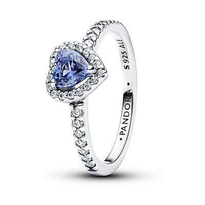 PANDORA Anel de prata para mulher com coração exaltado cintilante azul 198421C05, Cristal Zircônia cúbica PANDORA Anel de prata para mulher com coração exaltado cintilante azul 198421C05, Cristal Zircônia cúbica