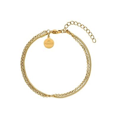 Purelei Pulseira Timeless, fila dupla com diferentes estilos de corrente, resistente à água e ajustável, aço inoxidável banhado a ouro de 14 K, banhado a ouro rosa de 18 K ou prata, Aço inoxidável Purelei Pulseira Timeless, fila dupla com diferentes estilos de corrente, resistente à água e ajustável, aço inoxidável banhado a ouro de 14 K, banhado a ouro rosa de 18 K ou prata, Aço inoxidável