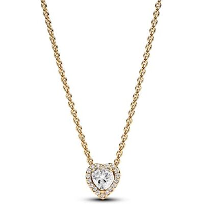 PANDORA Colar Atemporal com design de coração banhado a ouro 14 K com zircónias cúbicas transparentes PANDORA Colar Atemporal com design de coração banhado a ouro 14 K com zircónias cúbicas transparentes