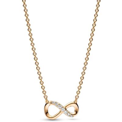 PANDORA Moments Colar infinito em forma de coração, 14k banhado a ouro com zircónia cúbica transparente, Prata esterlina, Zircónia cúbica PANDORA Moments Colar infinito em forma de coração, 14k banhado a ouro com zircónia cúbica transparente, Prata esterlina, Zircónia cúbica
