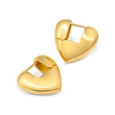 Amberta Brincos aros coração prateados ou dourados brincos coração para mulher presente bijuteria para mulher, Latão, Sem pedra preciosa Amberta Brincos aros coração prateados ou dourados brincos coração para mulher presente bijuteria para mulher, Latão, Sem pedra preciosa