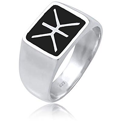 Kuzzoi Anel de carimbo para homem, maciço, 14 mm de largura, prata de lei 925, logótipo esmaltado preto, anel para homens em tamanho 60 66, 0, 60.000, prata, sem pedras preciosas Kuzzoi Anel de carimbo para homem, maciço, 14 mm de largura, prata de lei 925, logótipo esmaltado preto, anel para homens em tamanho 60 66, 0, 60.000, prata, sem pedras preciosas