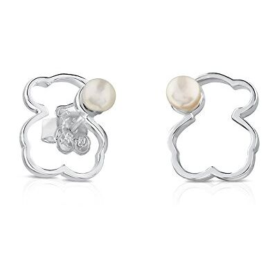TOUS Brincos de Prata de Primeira Lei para Mulher com Motivo Urso de 1,4 cm e Pérola, Elegante e Versátil, Coleção Silhueta TOUS Brincos de Prata de Primeira Lei para Mulher com Motivo Urso de 1,4 cm e Pérola, Elegante e Versátil, Coleção Silhueta