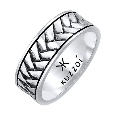 Kuzzoi Anel de homem oxidado maciço (7 mm) em prata de lei 925, acessório vintage com estrutura em espinha de peixe, anel marcador para homens em tamanho 60-66, 0601512921, Prata esterlina Kuzzoi Anel de homem oxidado maciço (7 mm) em prata de lei 925, acessório vintage com estrutura em espinha de peixe, anel marcador para homens em tamanho 60-66, 0601512921, Prata esterlina