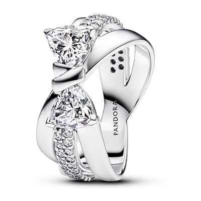 PANDORA Anel de mulher com laço brilhante cruzado prata 193553C01, Prata esterlina, Zircónia cúbica PANDORA Anel de mulher com laço brilhante cruzado prata 193553C01, Prata esterlina, Zircónia cúbica