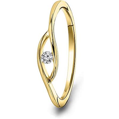 MIORE Anel de diamante solitário para mulher em ouro branco ouro amarelo de 9 quilates 375 com diamante autêntico de 0,05 quilates- anel de noivado ouro respeitoso com a pele MIORE Anel de diamante solitário para mulher em ouro branco ouro amarelo de 9 quilates 375 com diamante autêntico de 0,05 quilates- anel de noivado ouro respeitoso com a pele