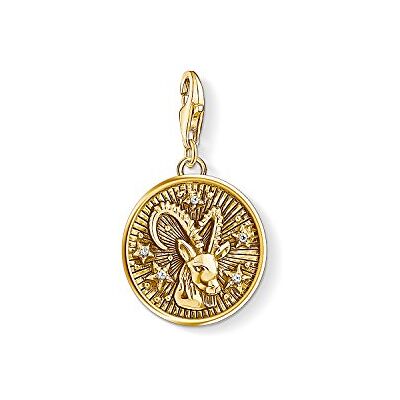 Thomas Sabo Pingente feminino "Charm Zodíaco Capricórnio Charm Club", prata de lei 925, banho de ouro amarelo de 18 quilates, dourado Thomas Sabo Pingente feminino "Charm Zodíaco Capricórnio Charm Club", prata de lei 925, banho de ouro amarelo de 18 quilates, dourado
