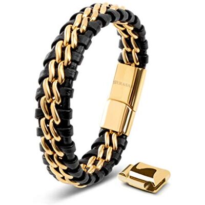 SERASAR Pulseira homem couro preto prateado aço inoxidável amor filho 17 cm SERASAR Pulseira homem couro preto prateado aço inoxidável amor filho 17 cm