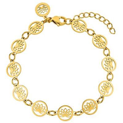 Purelei ® Recognition Pulseira para mulher (ouro, prateada), resistente à água com flor de lótus, pulseira de aço inoxidável elegante, presente para mulher, 16-19 cm de comprimento ajustável, Aço Purelei ® Recognition Pulseira para mulher (ouro, prateada), resistente à água com flor de lótus, pulseira de aço inoxidável elegante, presente para mulher, 16-19 cm de comprimento ajustável, Aço
