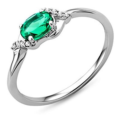 MIORE Jewelry Anel de noivado para mulher de 0,03 quilates com esmeralda verde/safira azul e 8 diamantes, ouro branco brilhante, solitário de diamantes e gema de 9 quilates (375) de ouro, Ouro branco MIORE Jewelry Anel de noivado para mulher de 0,03 quilates com esmeralda verde/safira azul e 8 diamantes, ouro branco brilhante, solitário de diamantes e gema de 9 quilates (375) de ouro, Ouro branco