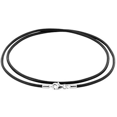 Auroris Colar de couro genuíno preto 2 mm com fecho de mosquetão em prata de lei 925, comprimento 55 cm Auroris Colar de couro genuíno preto 2 mm com fecho de mosquetão em prata de lei 925, comprimento 55 cm