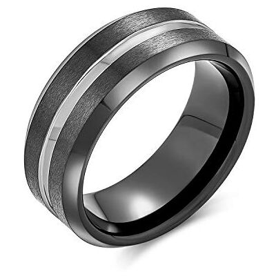 Bling Jewelry Dois tons prata preta centro de casamento casais banda anel de tungstênio para homens e para mulher Comfort Fit 8 mm Bling Jewelry Dois tons prata preta centro de casamento casais banda anel de tungstênio para homens e para mulher Comfort Fit 8 mm