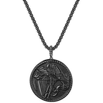 COAI Pingente de obsidiana para homem com San Miguel colar ajustável ou de aço inoxidável, Pedra, Obsidiana COAI Pingente de obsidiana para homem com San Miguel colar ajustável ou de aço inoxidável, Pedra, Obsidiana