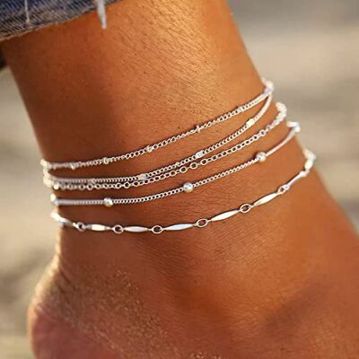 Clataly Conjunto de 5 braceletes de tornozelo acorrentados tornozelos boémios pulseiras de tornozelo de várias camadas pulseiras de tornozelo de praia jóias para mulheres e meninas (prata) Clataly Conjunto de 5 braceletes de tornozelo acorrentados tornozelos boémios pulseiras de tornozelo de várias camadas pulseiras de tornozelo de praia jóias para mulheres e meninas (prata)
